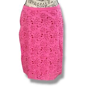 NWT Boden Size 2 Barbie Pink 100% Cotton Floral Eyelet Pencil Skirt Cottage